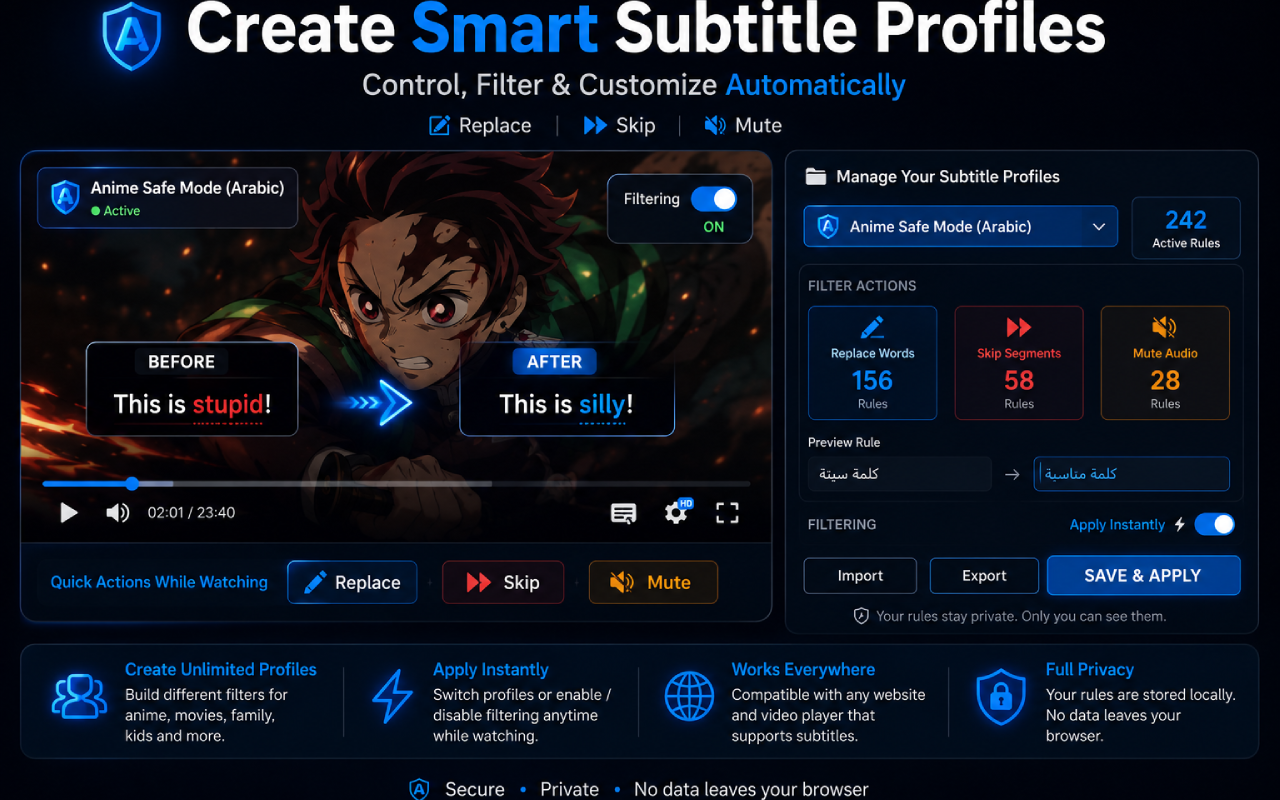 Smart subtitle profiles and filtering rules